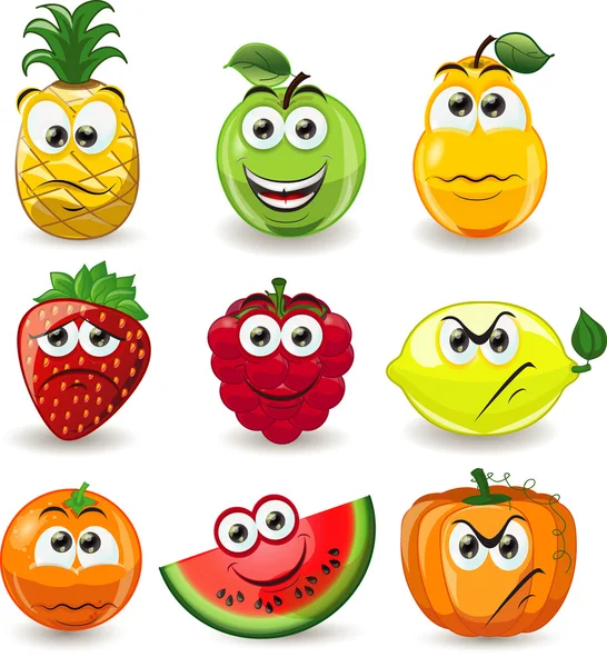 Frutas de dibujos animados con emociones — Vector de stock