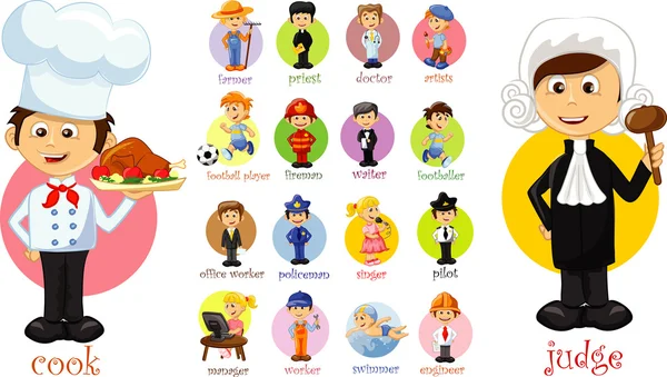 Personajes de dibujos animados de diferentes profesiones — Vector de stock
