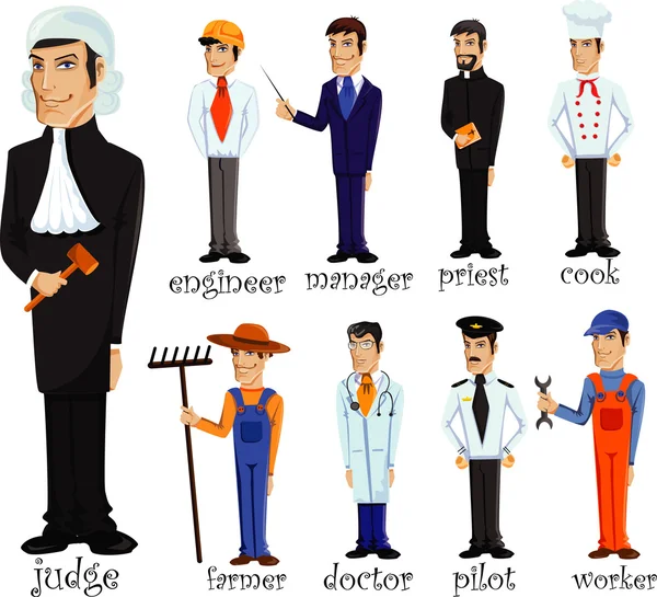 Personaggi dei cartoni animati di diverse professioni — Vettoriale Stock