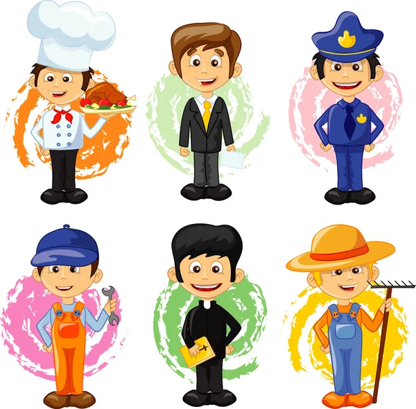 Personagens de desenhos animados de diferentes profissões — Vetor de Stock
