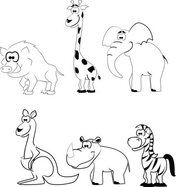 Set of cute cartoon black and white animals vector