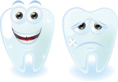 çizgi film sevimli dişler farklı duygular ile