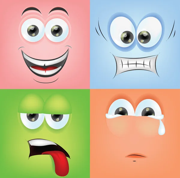 Caras de dibujos animados con emociones — Vector de stock