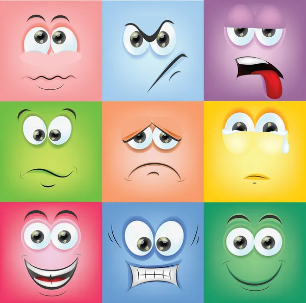 Cartoon faces with emotions — Stock Vector