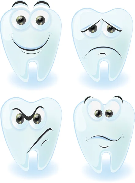 Desenhos animados dentes bonitos com emoções diferentes — Vetor de Stock