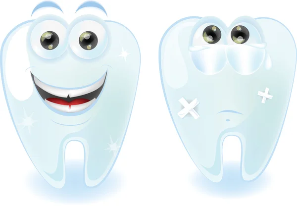 Desenhos animados dentes bonitos com emoções diferentes — Vetor de Stock