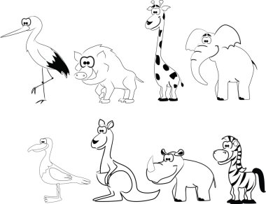 sevimli çizgi siyah beyaz hayvanlar kümesi