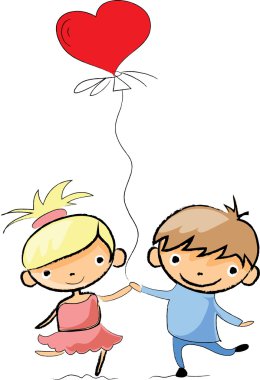 Sevgililer doodle çocuk ve kız, vektör