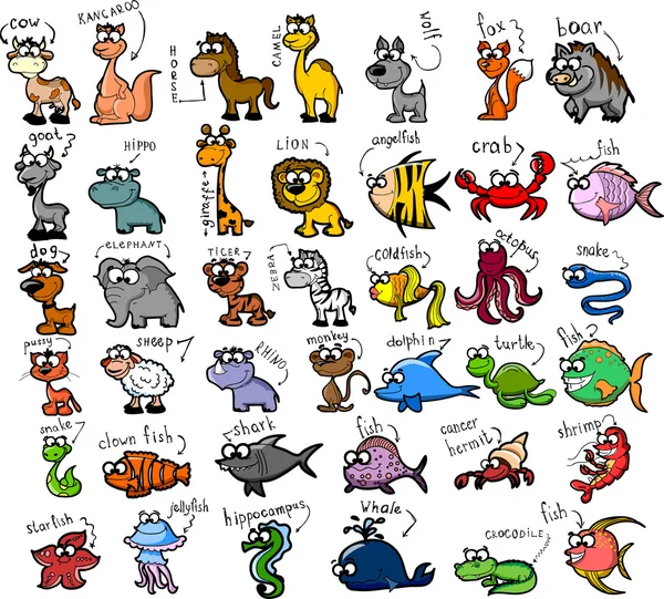 Ensemble d'animaux de dessin animé mignon — Image vectorielle