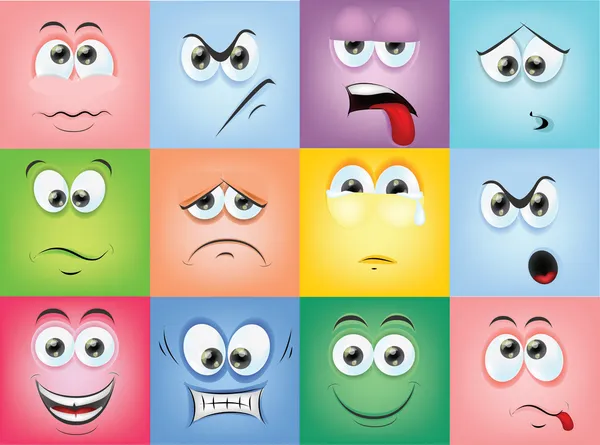 Rostos de desenhos animados com emoções — Vetor de Stock