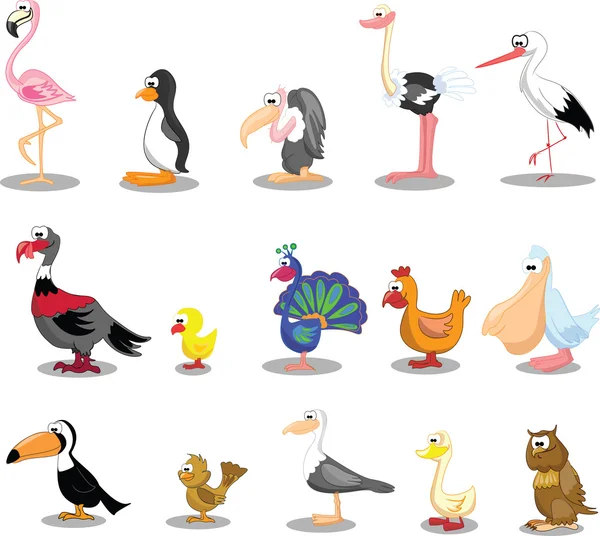 Set von niedlichen Cartoon-Vögeln — Stockvektor