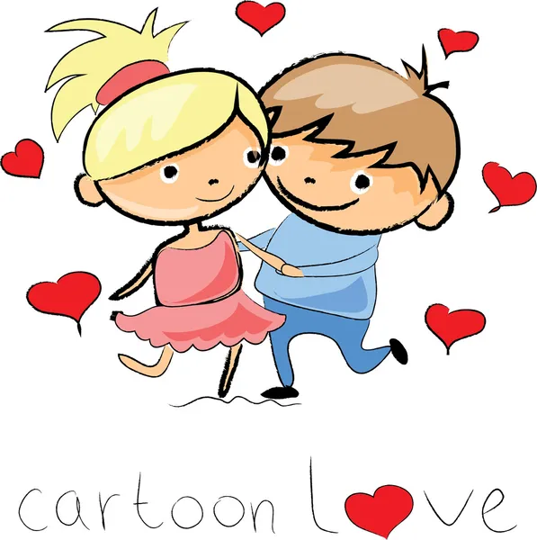 Valentine doodle boy and girl — Stock Vector