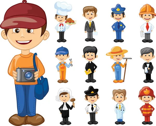 Personnages de dessins animés de différentes professions — Image vectorielle