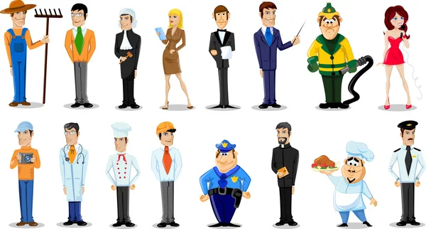 Personagens de desenhos animados de diferentes profissões — Vetor de Stock