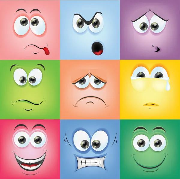 Rostos de desenhos animados com emoções Ilustração De Bancos De Imagens