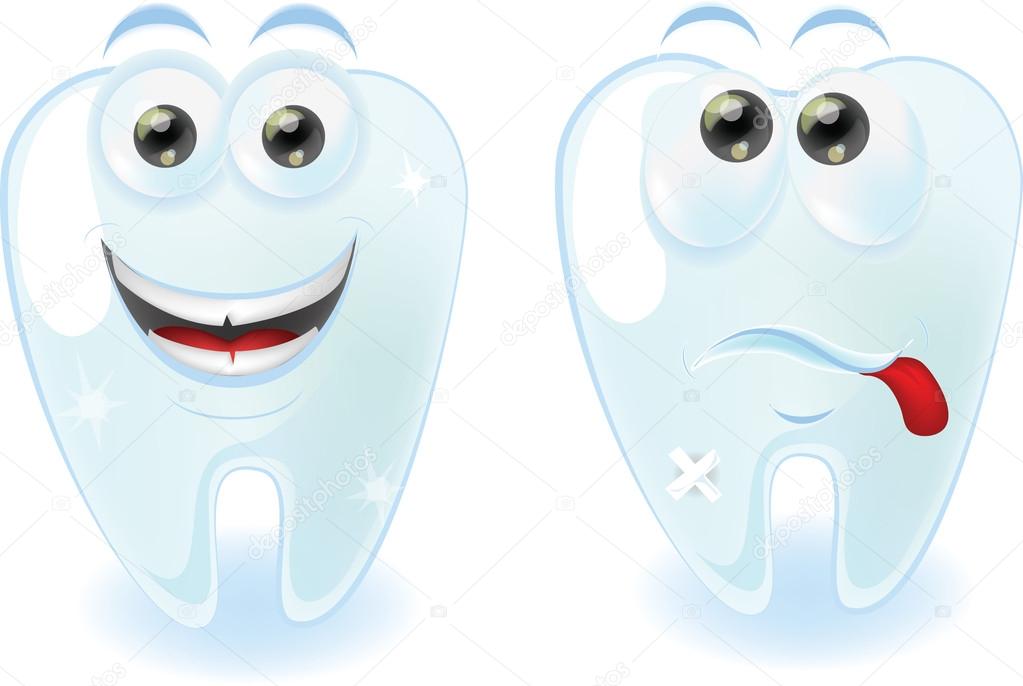 Cartoon cute teeth with different emotions