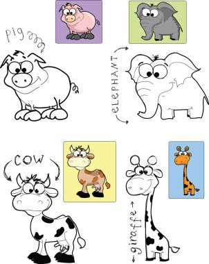 Bir dizi şirin çizgi film hayvanı.