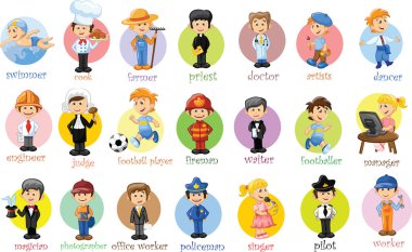 Cartoon characters of different professions clipart