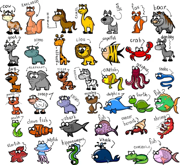 Conjunto de animales de dibujos animados lindo — Archivo Imágenes Vectoriales