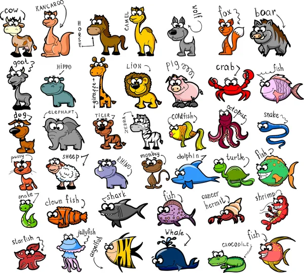 Set of cute cartoon animals — Stock Vector