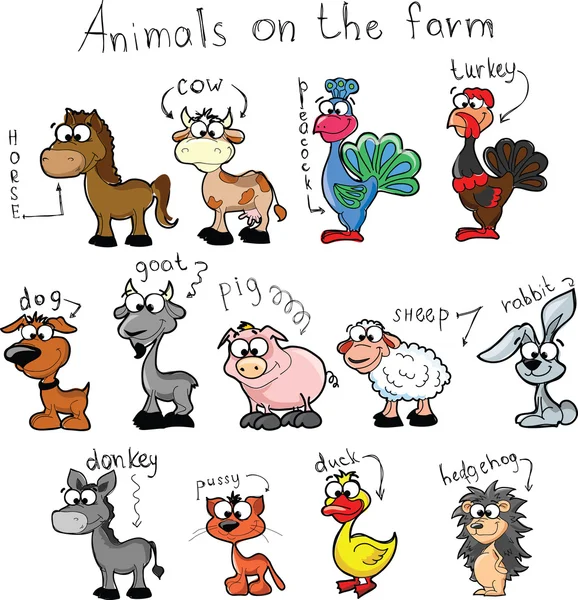 Ensemble d'animaux de dessin animé mignons à la ferme — Image vectorielle