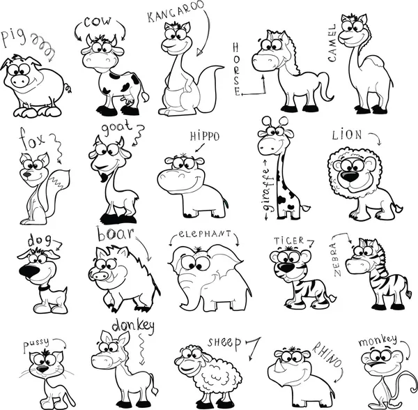 Conjunto de animais de desenhos animados bonitos —  Vetores de Stock