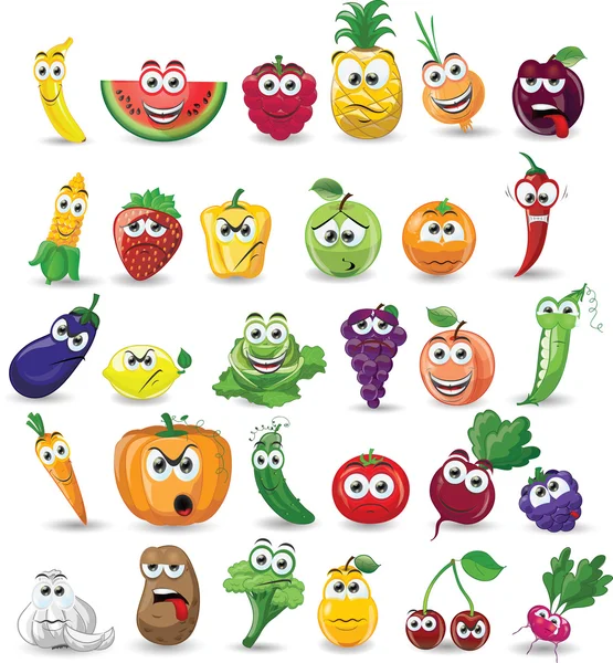 Légumes et fruits caricaturaux — Image vectorielle