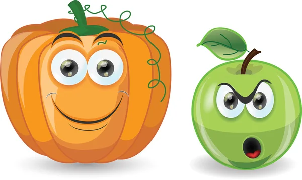 Cartoon apple and pumpkin — Stock Vector