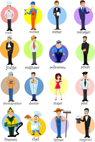 Personaggi dei cartoni animati di diverse professioni — Vettoriale Stock