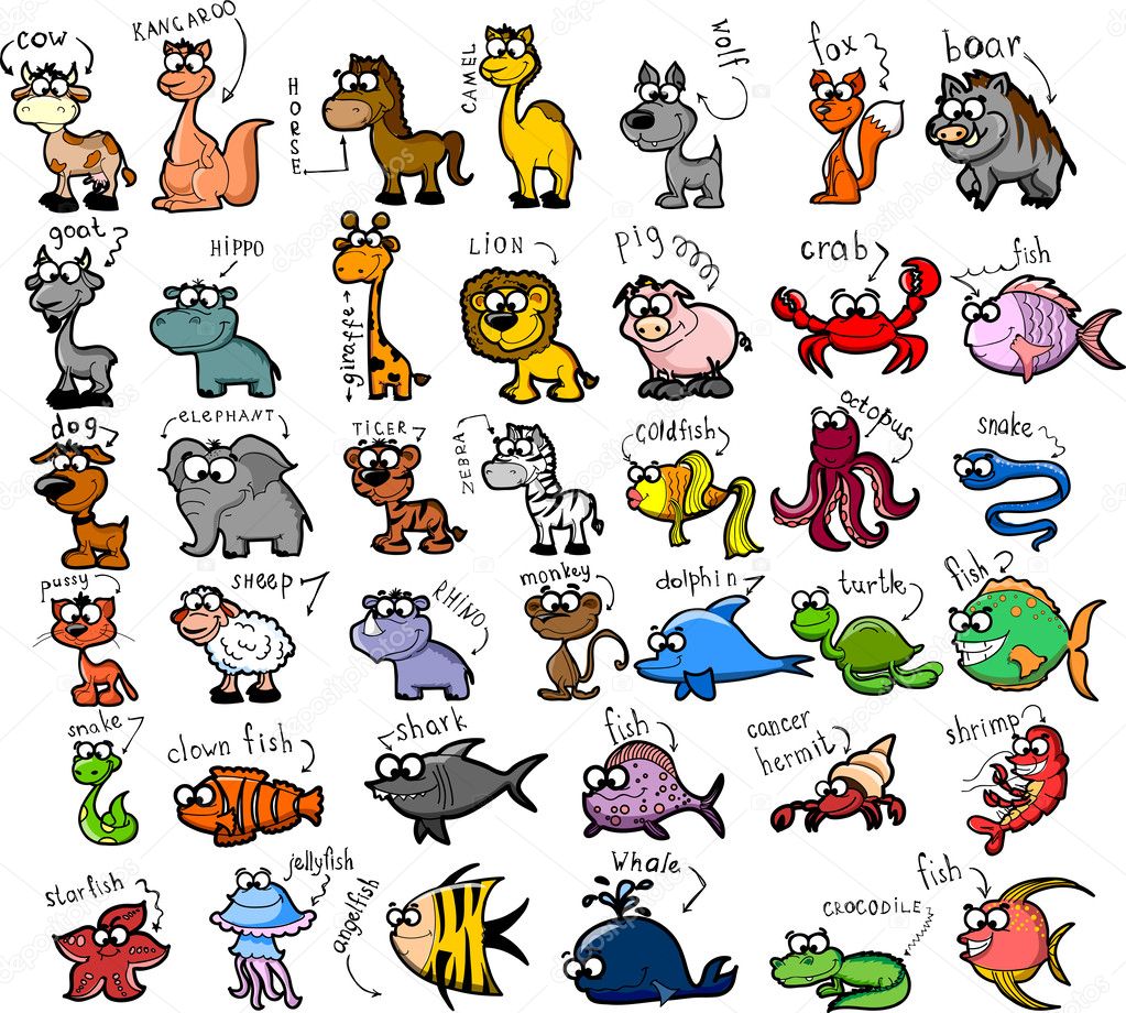 Set of cute cartoon animals — Stock Vector © virinaflora 33001511