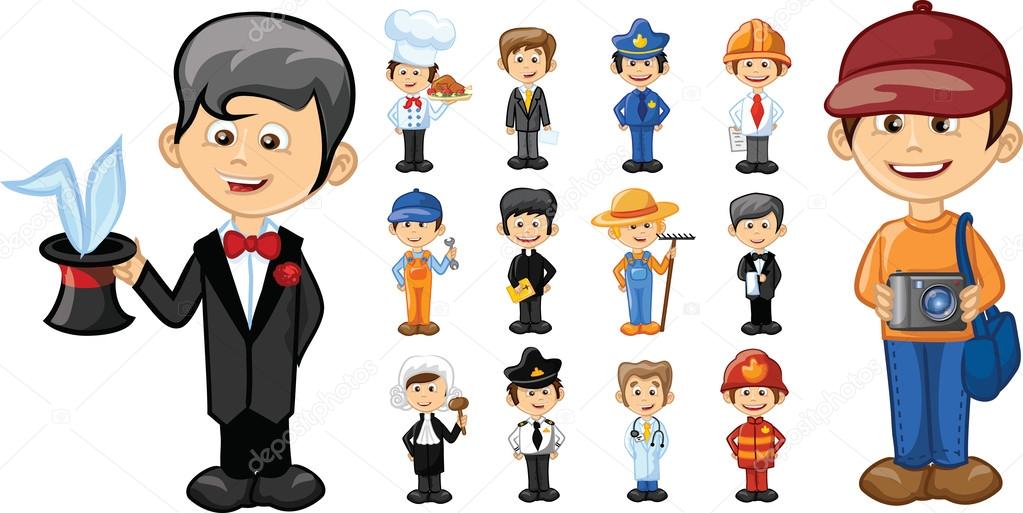 Cartoon characters of different professions