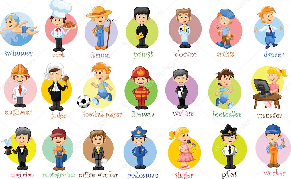 Cartoon characters of different professions