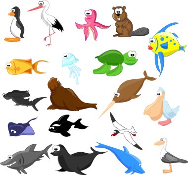 Bir dizi şirin çizgi film hayvanı.