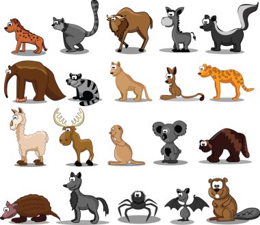 20 cute karikatür hayvanlar kümesi