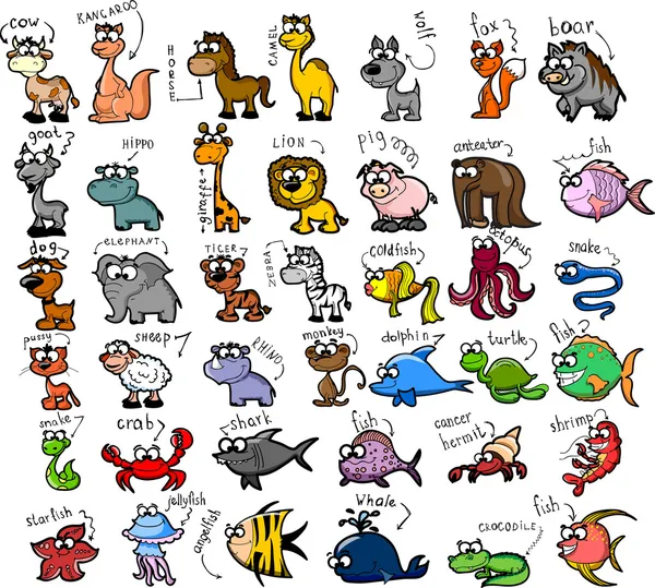Conjunto de animais de desenhos animados bonitos —  Vetores de Stock