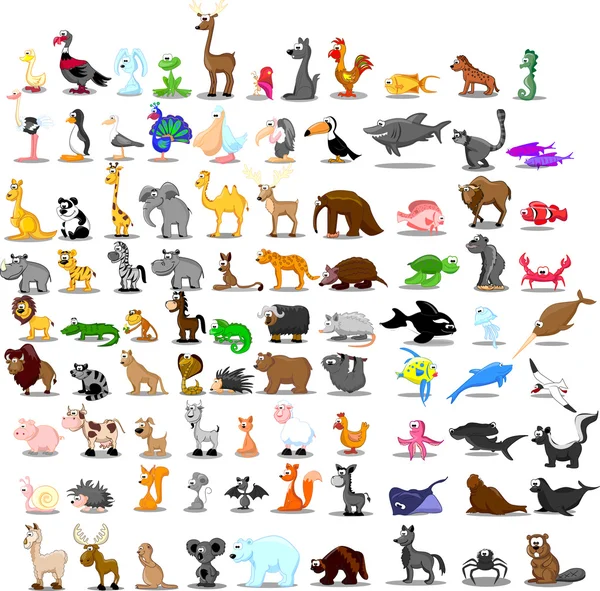 Super conjunto de 91 animales de dibujos animados lindos — Vector de stock