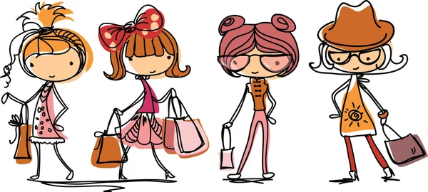 Dibujos animados chicas de moda — Vector de stock