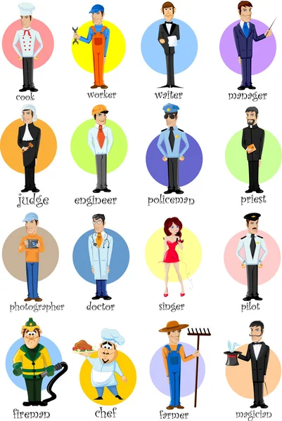 Personaggi dei cartoni animati di diverse professioni — Vettoriale Stock