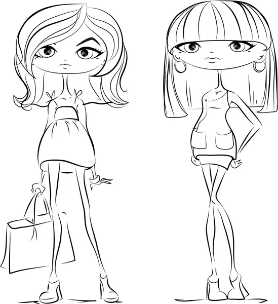 Desenhos animados meninas da moda — Vetor de Stock