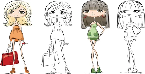 Dibujos animados chicas de moda — Vector de stock