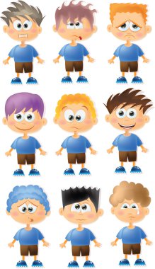 sevimli çizgi film çocuklar farklı duygularla