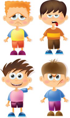 sevimli çizgi film çocuklar farklı duygularla