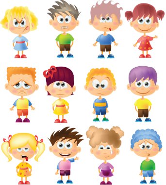 Cute cartoon kids with different emotions clipart
