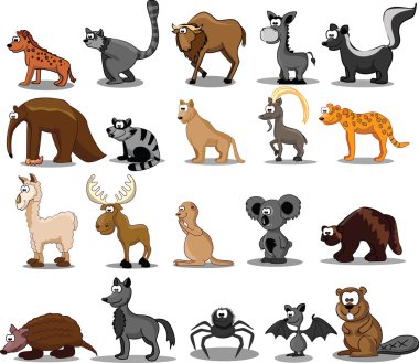 20 cute karikatür hayvanlar kümesi