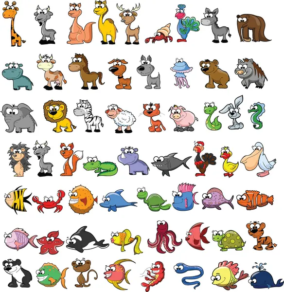 Conjunto de animales de dibujos animados lindo — Vector de stock