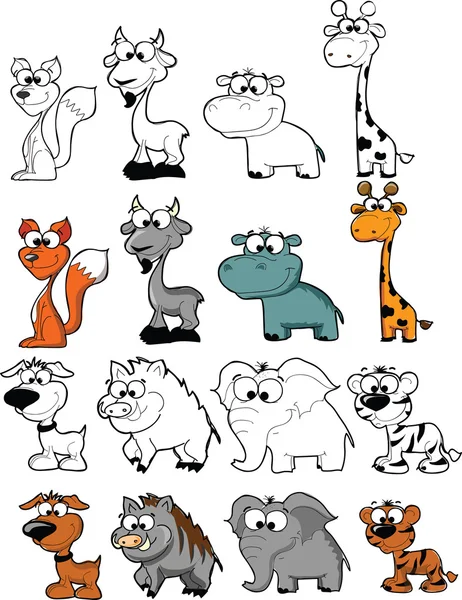 Conjunto de animales de dibujos animados lindo — Vector de stock