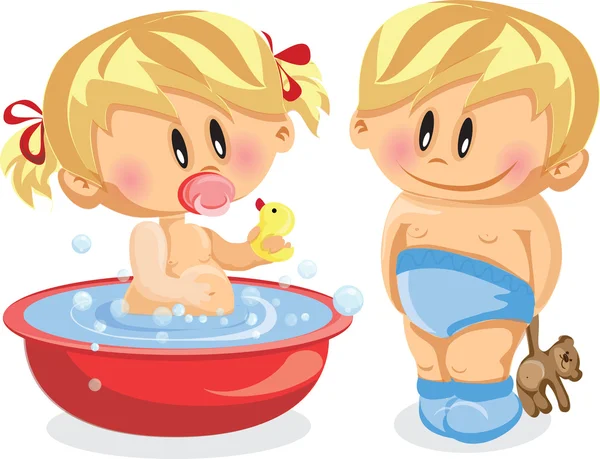 Baby boy and baby girl — Stock Vector