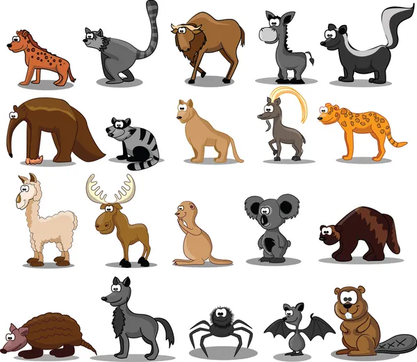 Conjunto de 20 animales de dibujos animados lindos — Vector de stock