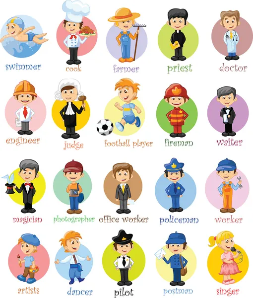 Personnages de dessins animés de différentes professions — Image vectorielle