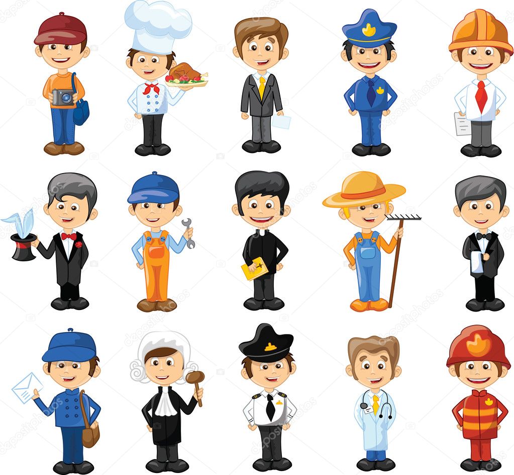 Cartoon characters of different professions